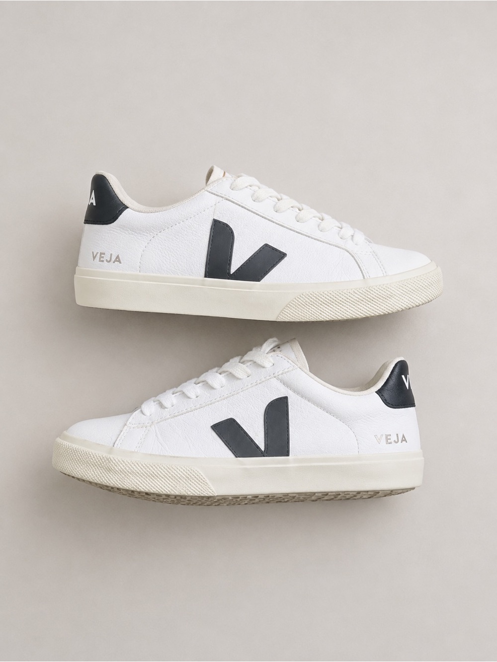 VEJA White Leather Sneakers Black V Logo Minimalist Luxury Sneaker